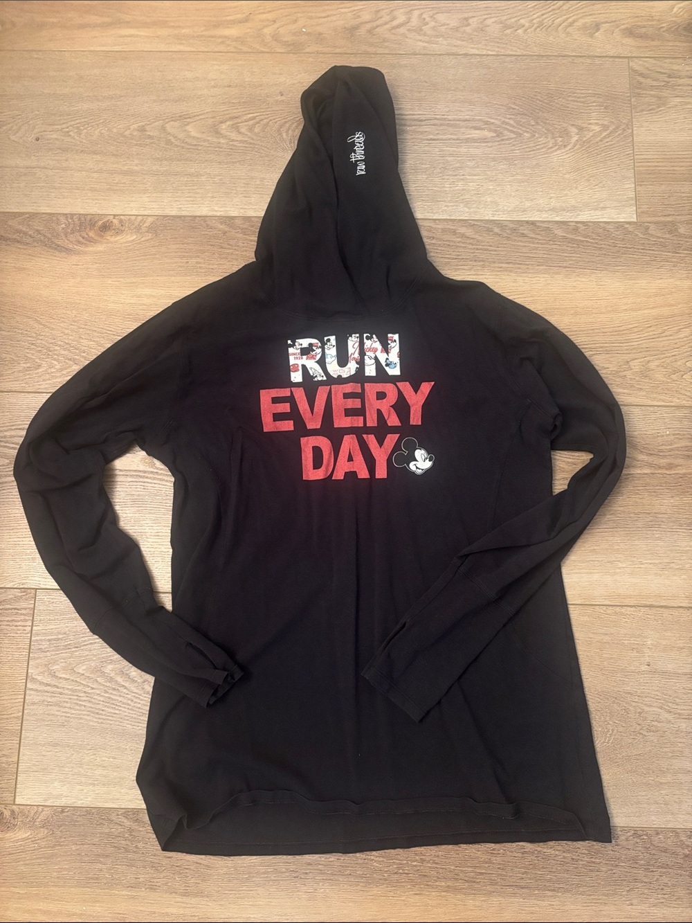 RUN EVERY DAY Black womens bamboo Hoodie Shirt Raw Threads